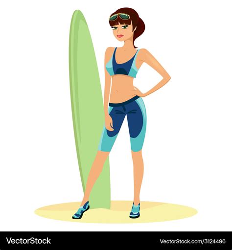 Beautiful Beach Babe With A Surf Board Royalty Free Vector