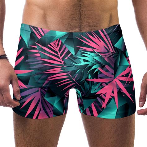 Mens Swim Briefs Mens Jammers For Swimming Geometric Pattern Tropical