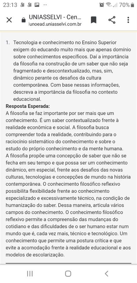 Prova Uniasselvi Contexto Hist Rico E Filos Fico Contexto Hist Rico