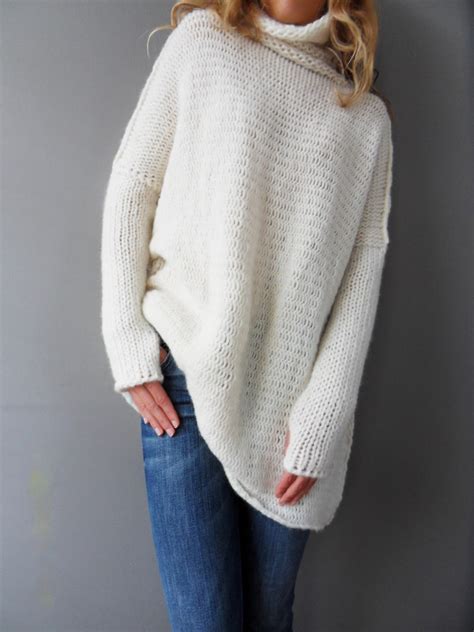 Off White Oversized Slouchy Loose Woman Knit Sweater Chunky Etsy