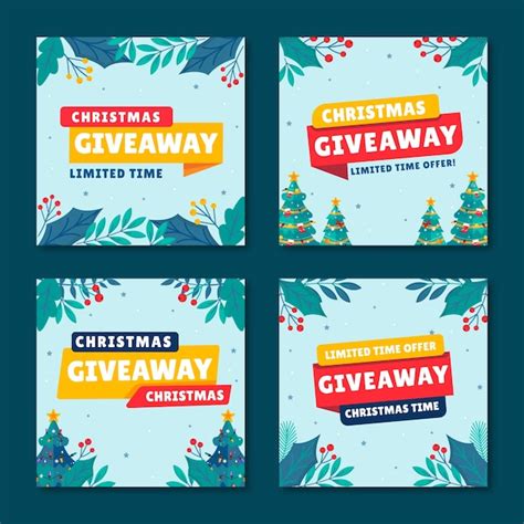 Free Vector | Flat christmas giveaway instagram posts collection