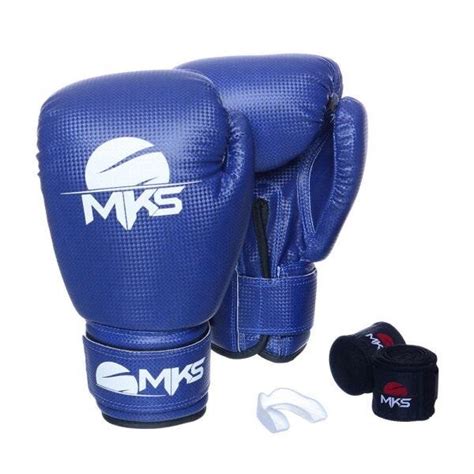 Kit Luva Boxe Prospect Mks Combat Azul Bandagem Preta E Bucal