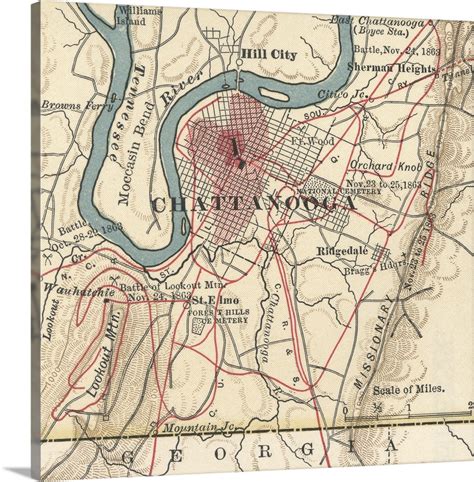 Chattanooga - Vintage Map Wall Art, Canvas Prints, Framed Prints, Wall ...