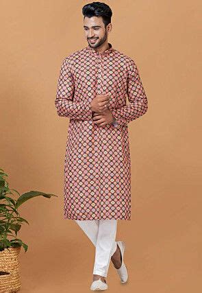 Digital Printed Cotton Kurta Set In Yellow Mdw