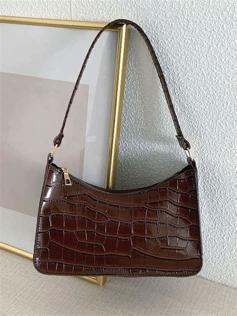 Olivia Mark Crocodile Embossed Baguette Bag Women Shoulder Bags