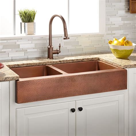 Vernon Double Bowl Hammered Copper Retrofit Farmhouse Sink