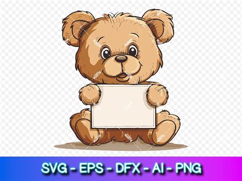 Teddy Bear Holding Sign V1 Vector Logo SVG Cut File Ai EPS Cricut Decal