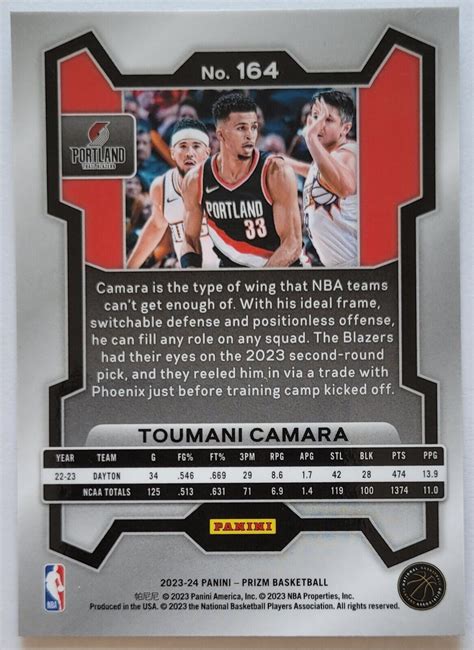 2023 24 Panini Prizm Basketball Toumani Camara Rookie Card Trail