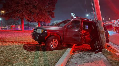 Crash Into Utility Pole At West High In Salt Lake City Leaves Driver