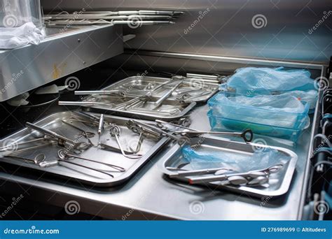 A Tray Of Surgical Instruments Being Sterilized In An Autoclave Stock