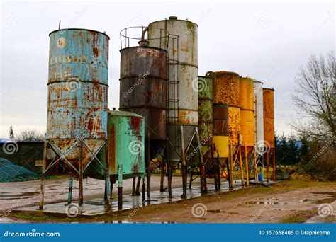 Old Rusty Metal Silos Stock Image Image Of Metal Farm 157658405