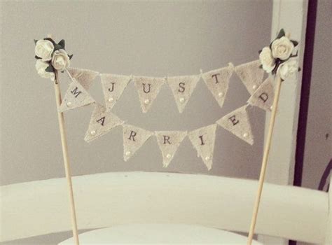 Fabric Bunting Wedding Cake Topper Decoration Just Married Shabby