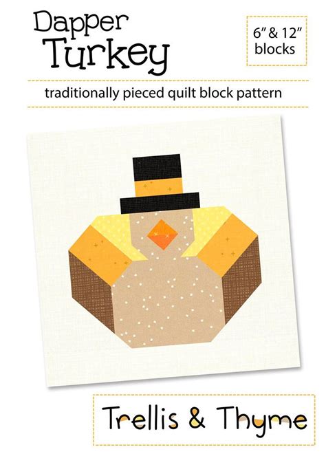 PDF Pattern Dapper Turkey Quilt Block Pattern, Thanksgiving Quilt Block ...