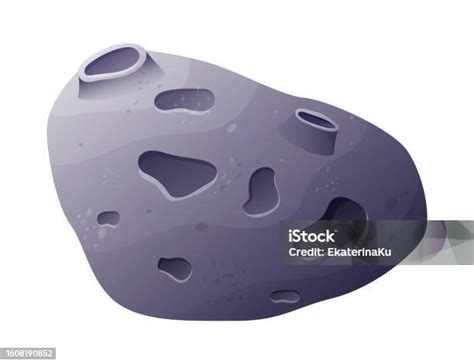 Vector Cartoon Space Asteroid With Craters Isolated Rough Stone Meteorite Stock Illustration