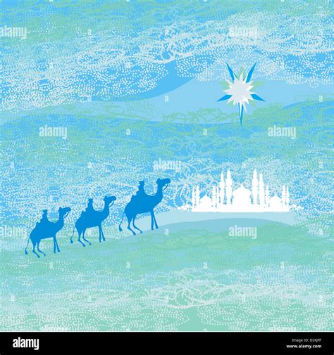 Classic Three Magic Scene And Shining Star Of Bethlehem Vector