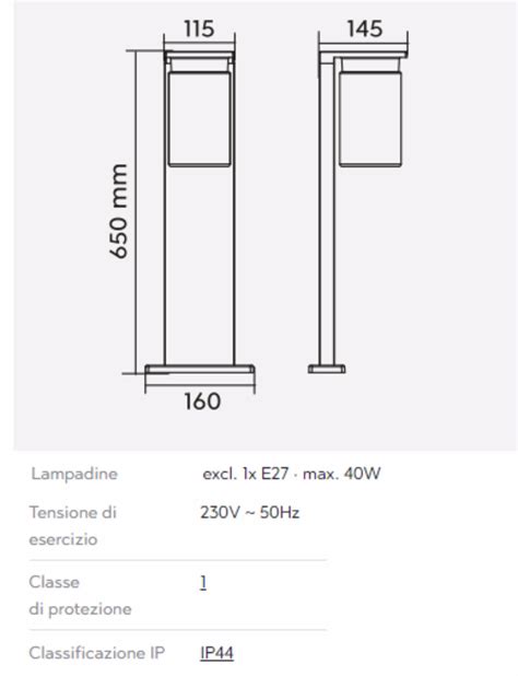 Lampione Basso Da Giardino Ip Moderno Nero Sensore Crepuscolare Af