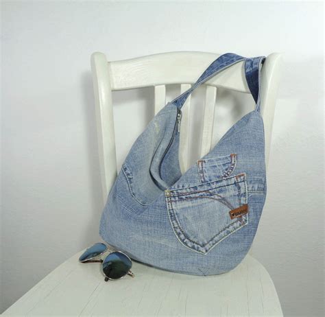 Plain Denim Bag Blue Hobo Slouchy Handbag Recycled Etsy Denim Bag