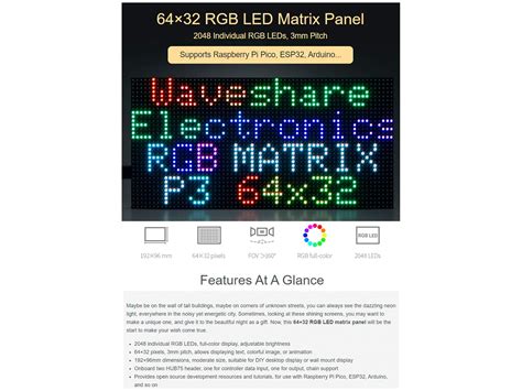 LED Matrix 64x32, 3mm RGB Color Panel - 99Tech
