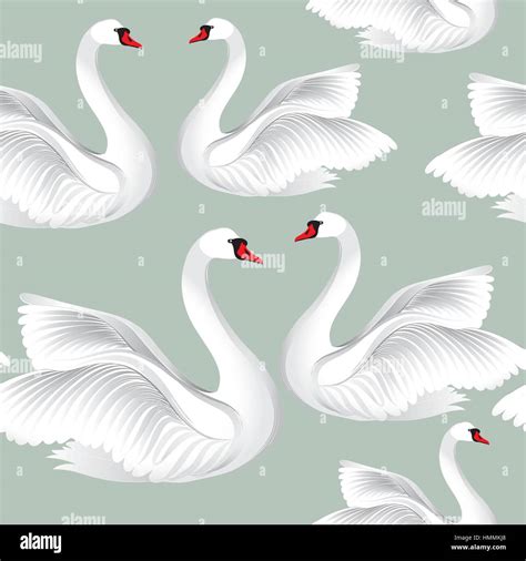 White Birds In Love Seamless Pattern Wildlife Background Swimming