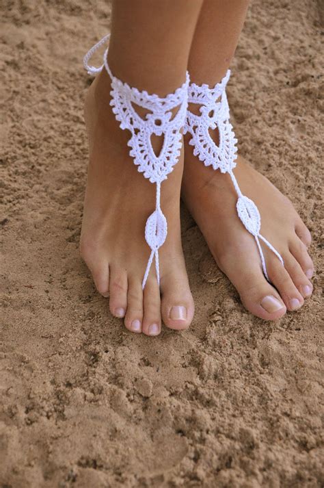 Beach Wedding White Crochet Barefoot Sandals Nude Shoes Foot Jewelry