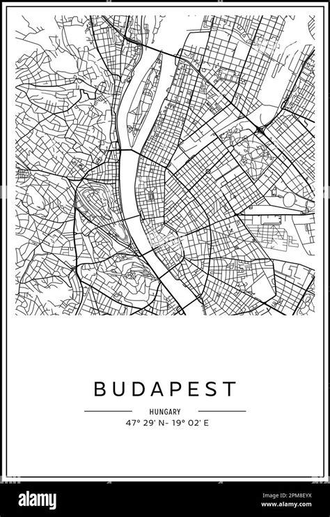 Black And White Printable Budapest City Map Poster Design Vector