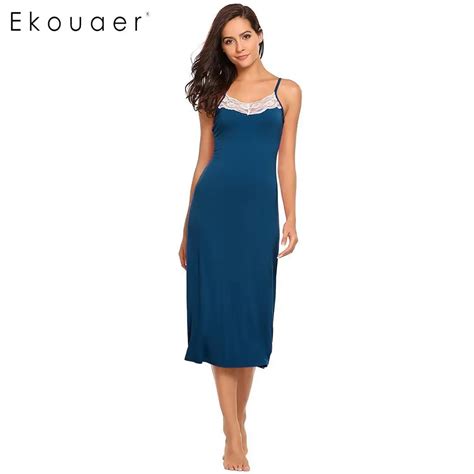 Ekouaer Sexy Lingerie Night Dress Sleepwear Women Sleeveless Lace Trim