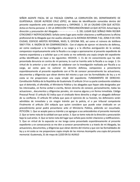 Apersonamiento Se Or Agente Fiscal De La Fiscal A Contra La