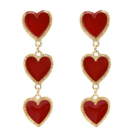 Red Heart Shaped Dangle Earrings Cute Holiday Party Earrings Fashion