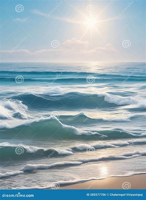 A Painting Of The Ocean And Sun Over The Ocean Stock Illustration