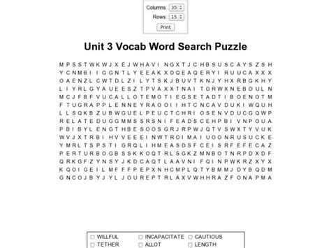 Unit 3 Vocab Word Search Worksheet For 7th 8th Grade Lesson Planet