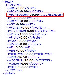 Valor Icms Desonerado Taxone Nfe