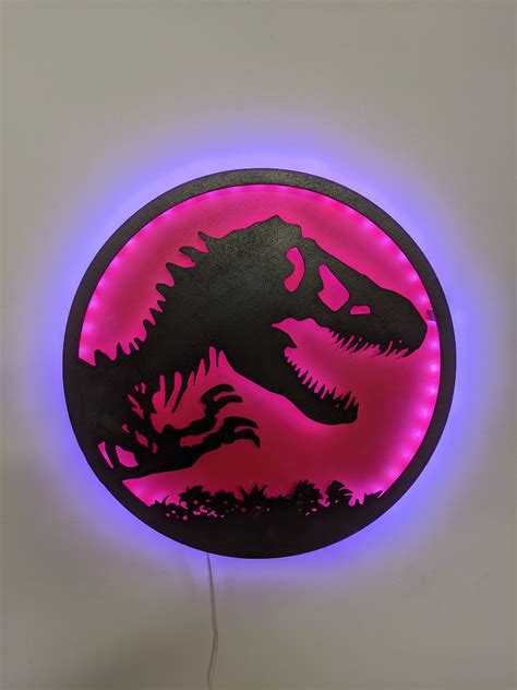 Illuminated Jurassic Park Led Wall Art Glow In The Dark Wall Etsy