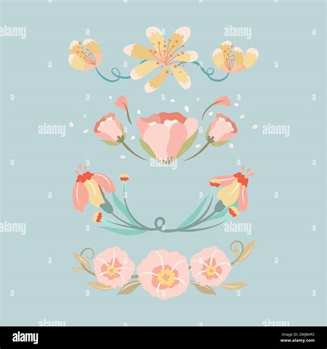 Flower Divider Pastel Cute Sticker Vector Illustration Set Stock