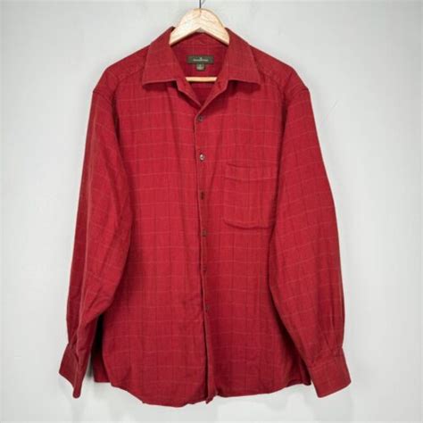 Ermenegildo Zegna Flannel Shirt Men XL Red Window Pane 100 Cotton Made