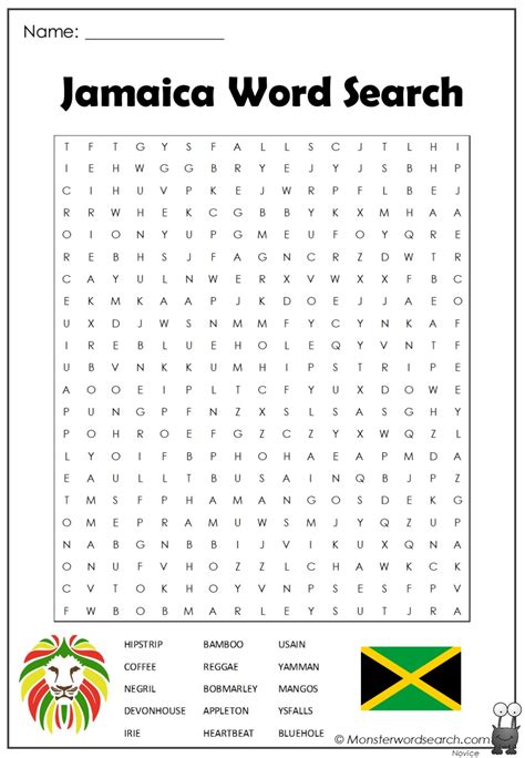 Jamaica Word Search Monster Word Search