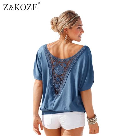 Zandkoze Womens Hollow Out Stitching Lace Summer T Shirt Fashion Loose Tops Lady Lace Top T Shirt