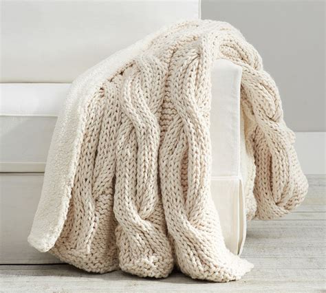 Alpine Handknit Cable Sherpa Back Throw Pottery Barn