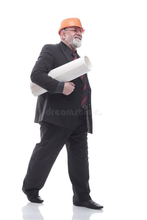 Mature Architect With A Roll Of Drawings Stepping Forward Stock Image