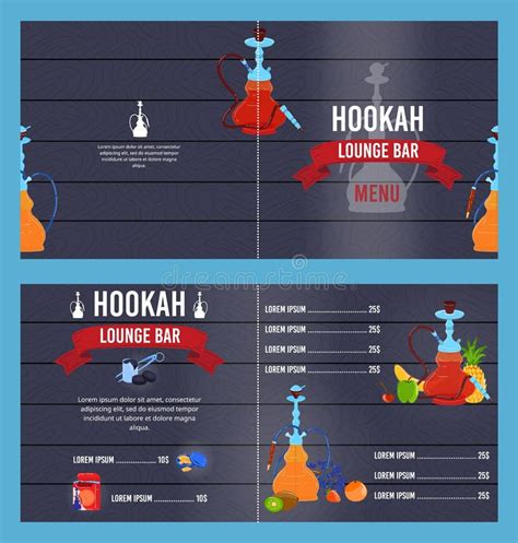 Hookah Bar Menu Vector Illustration Cartoon Flat Smoking Lounge Bar