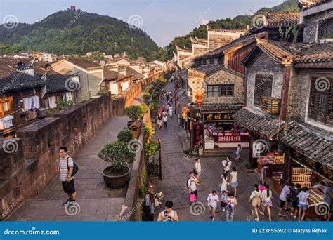 Fenghuang China August 13 2018 Pedestrian Street By City Wall In