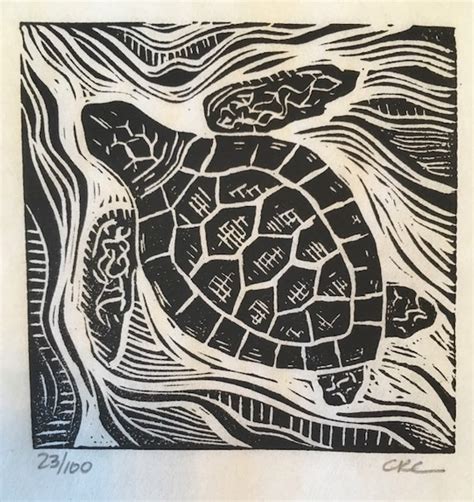 Sea Turtle Linocut Print Etsy