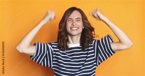 Video Stock Overjoyed Curly Haired Woman Wins Competition Achieves Goal