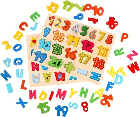 Wondertoys Wooden Alphabet Puzzles Set Abc Letter And Numbers Puzzles