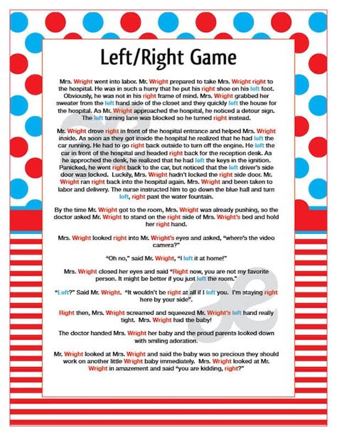 Printable Shower Game: Left Right Game Instant Download - Etsy