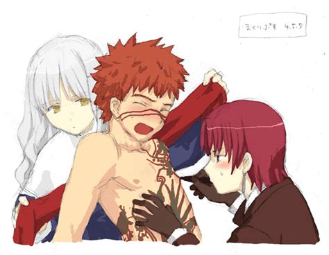 Emiya Shirou Caren Hortensia Bazett Fraga Mcremitz And Angra Mainyu