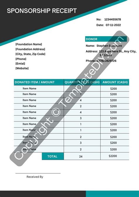 Sponsorship Receipt Template Printable Pdf Excel Word