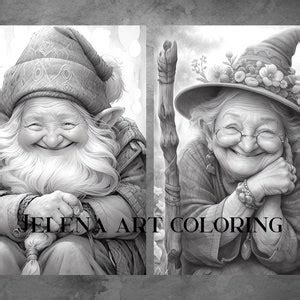 Gnomes Life Grayscale Coloring Book Adult Whimsical World Of Etsy