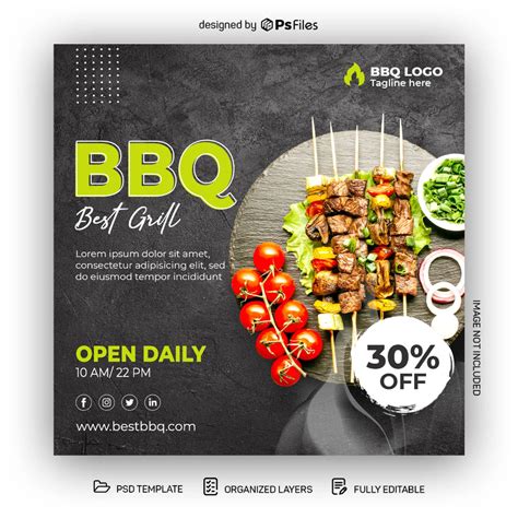 Bbq Grill Food Restaurant Free Instagram Post Design Psd Template Instagram Banner Free