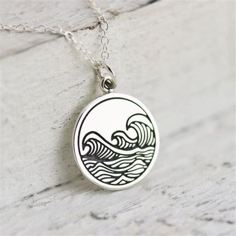 Waves Necklace Sterling Silver Etched Ocean Waves Necklace Waves