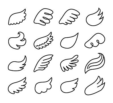 Set Of Doodle Angel Wings Icon Flying Bird Vector Icon Flying Bird